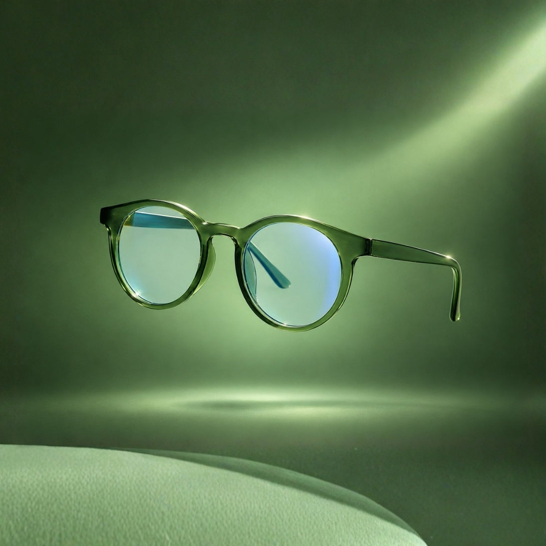 JADE, monture ronde vert translucide à verres clairs